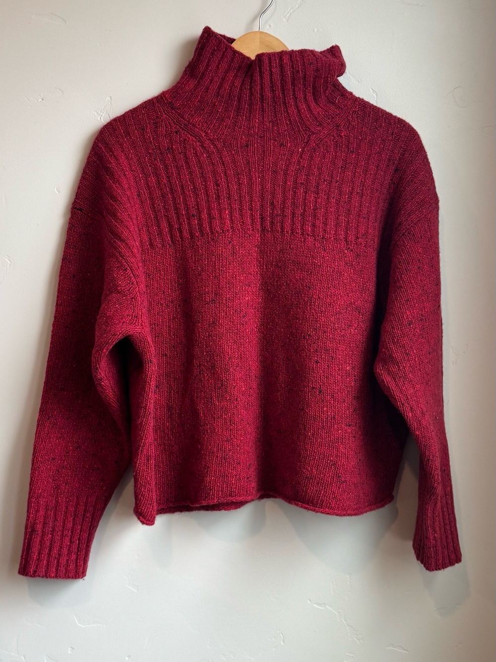 J Crew red rollback sweater